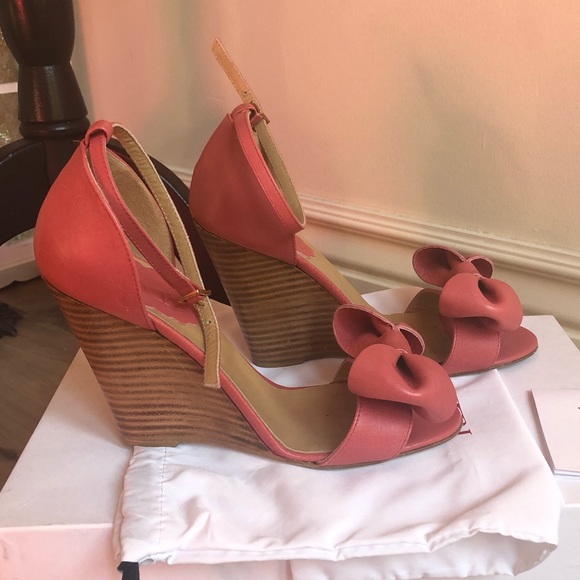 ❤️RED VALENTINO❤️ Stacked Wedge Pink Leather shoes - Picture 3 of 8
